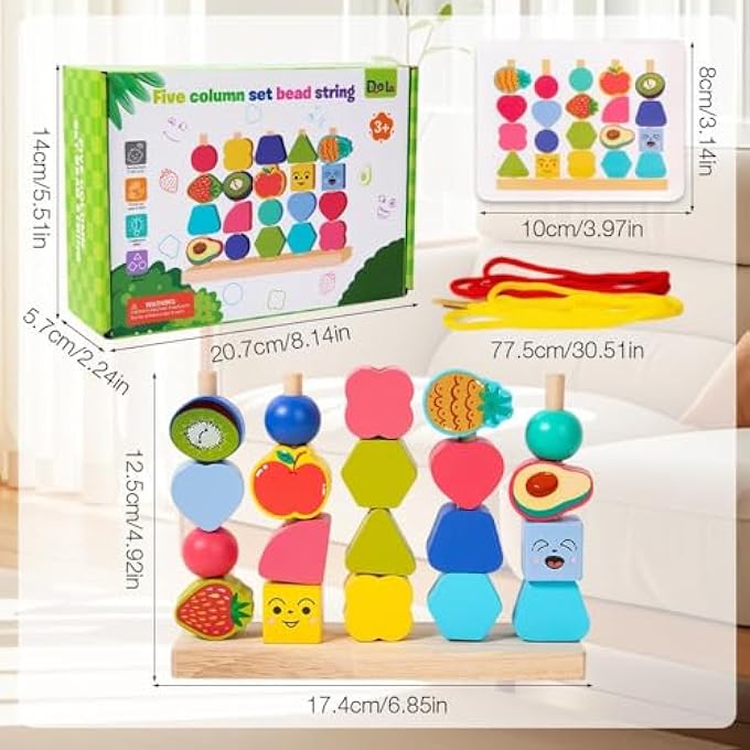 MONTESSORI WOODEN TOYS FOR TODDLERS AGE 2-4, FINE MOTOR SKILLS DEVELOPMENT EDUCATIONAL THREADING AND STACKING TOYS FOR BOYS & GIRLS, EARLY LEARNING GIFTS FOR PRESCHOOL CHILDREN - Image 3