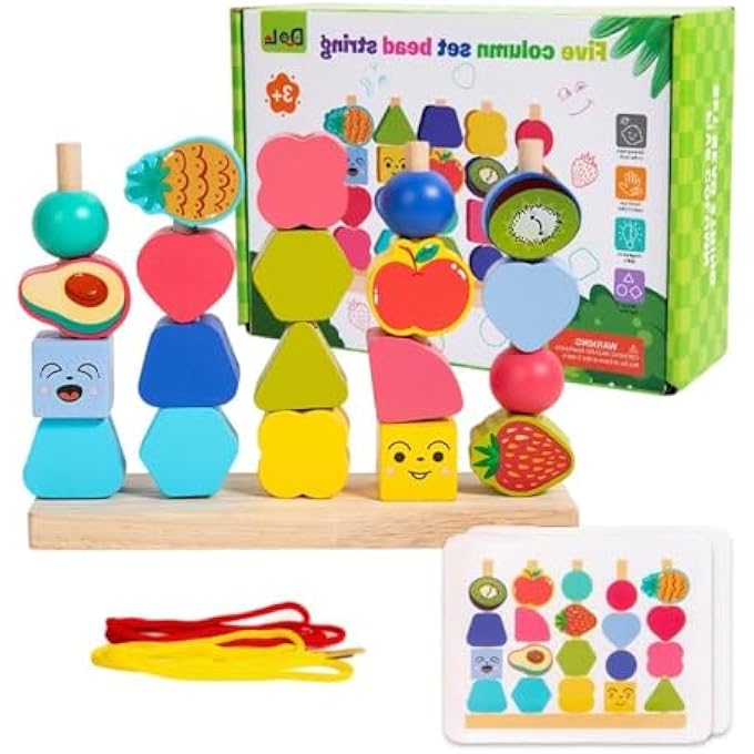MONTESSORI WOODEN TOYS FOR TODDLERS AGE 2-4, FINE MOTOR SKILLS DEVELOPMENT EDUCATIONAL THREADING AND STACKING TOYS FOR BOYS & GIRLS, EARLY LEARNING GIFTS FOR PRESCHOOL CHILDREN - Image 5