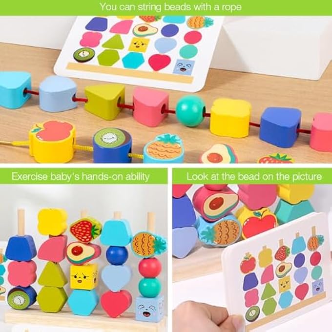 MONTESSORI WOODEN TOYS FOR TODDLERS AGE 2-4, FINE MOTOR SKILLS DEVELOPMENT EDUCATIONAL THREADING AND STACKING TOYS FOR BOYS & GIRLS, EARLY LEARNING GIFTS FOR PRESCHOOL CHILDREN - Image 2