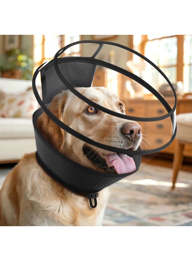 BONTHEE Dog Cone Collar for Dogs,Transparent Soft Dog Cones Alternative for Small Large Medium Size Dog,Adjustable Depth Pet Recovery Collars,Elizabethan Collar for Dogs Stop Licking Wound(Black-M) - Image 1