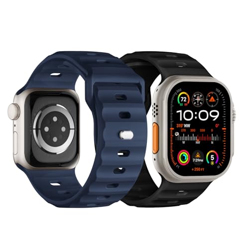 Suitisbest Sport Band Compatible with Apple Watch Ultra 2 Band 49mm 46mm 45mm 44mm 42mm for Men, Soft Silicone Wristbands Waterproof Replacement Strap for iWatch Series 11 10 9 8 7 6 5 4 3 SE Ultra 3 2 1, 2 Pack - Image 1