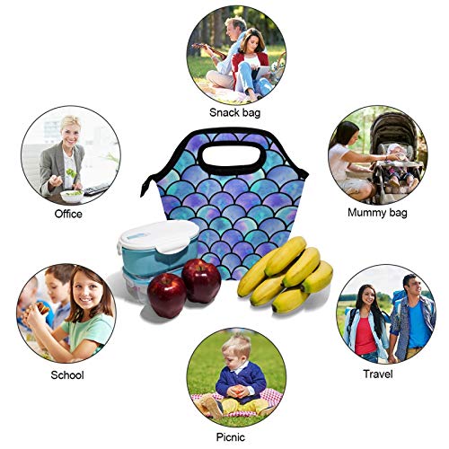 Naanle Mermaid Scale Insulated Zipper Lunch Bag Cooler Tote Bag for Adult Teen Men Women, Ocean Mermaid Lunch Boxes Lunchboxes Meal Prep Handbag - Image 2