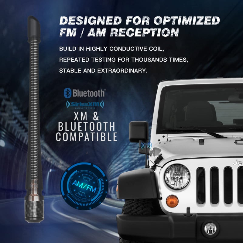 RYDONAIR Short Antenna Compatible with Jeep Wrangler 2007+ & Jeep Gladiator 2020+, Internal Copper Coil for Enhanced Reception, Car Wash Proof, 7 inches Rubber Antenna Replacement - Image 2