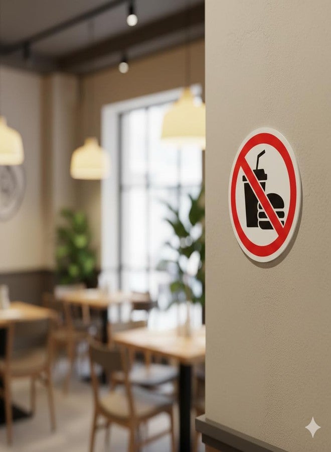 لوحة إعلانية مميزة من بيري بوكس: ممنوع إدخال الطعام من الخارج | لافتة أكريليك حمراء وبيضاء مقاس 5.8 بوصة | لوحة سياسة طعام احترافية ذاتية اللصق للمقاهي والفنادق والمطاعم والمكاتب والمتاجر التجارية - Image 2