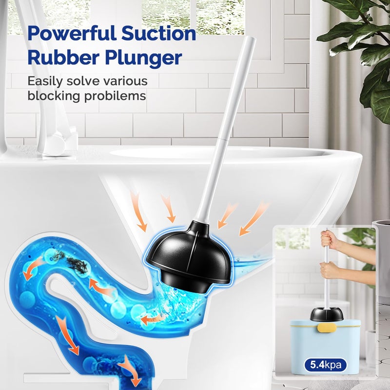 HAMITOR Toilet Plunger Bowl Brush Comboï¼šHeavy Duty Rubber for Drain Clog Remover - Curved Design Bristles for Deep Cleaning Under Rim - Compact Bathroom Cleaning Tools for New Homet Essentials - White - Image 3