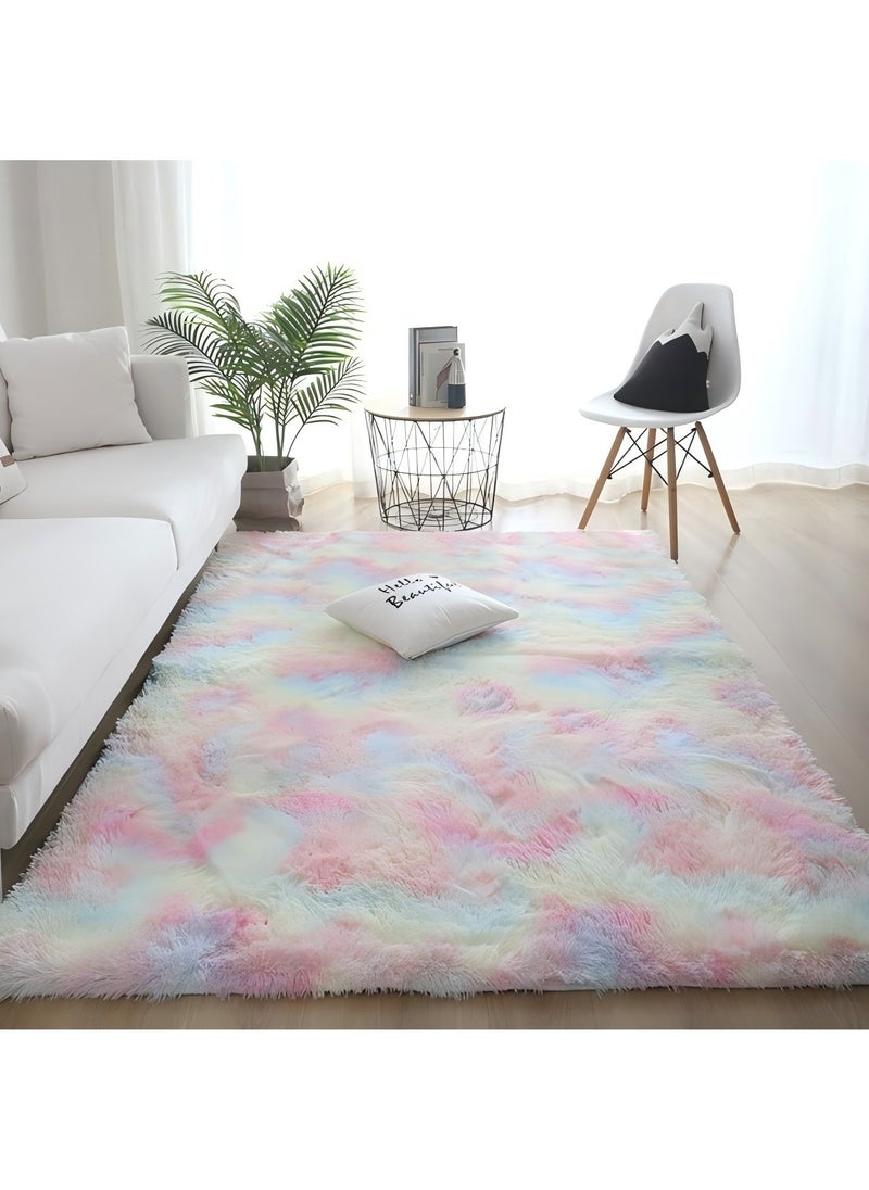 Beauenty Super Soft Rugs Fluffy Carpets Tie-Dye Rugs for Living Room Bedroom Girls Kids Room Nursery Home Decor Non-Slip Machine Washable Carpet-80*160cm-Rainbow Colors  - Image 1