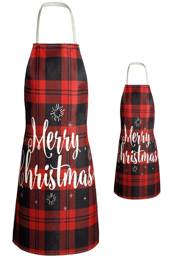Zhanmai 2 Pieces Matching Christmas Apron Kitchen Kid Apron Adjustable Mommy and Me Red Black Buffalo Check Plaid Merry Christmas Decoration Gifts Set for Cooking Baking Painting Crafting Gardening - Image 1
