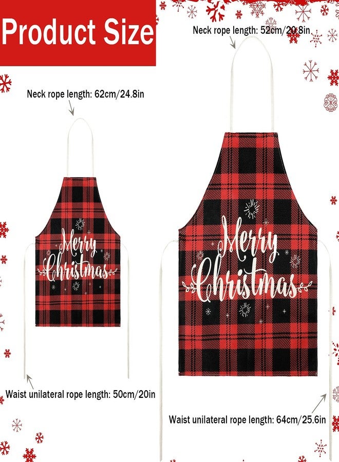 Zhanmai 2 Pieces Matching Christmas Apron Kitchen Kid Apron Adjustable Mommy and Me Red Black Buffalo Check Plaid Merry Christmas Decoration Gifts Set for Cooking Baking Painting Crafting Gardening - Image 2