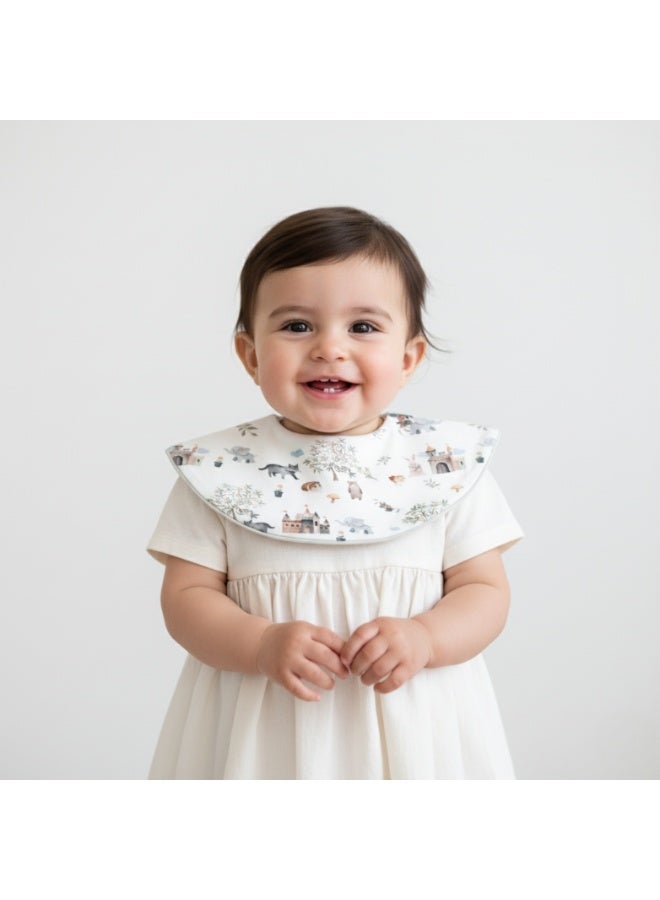 Premium Cotton Baby Bib with Animal Castle Adventure Design - Soft Adjustable Drool Bib, Rolled Edge for Elegant Protection - Image 1