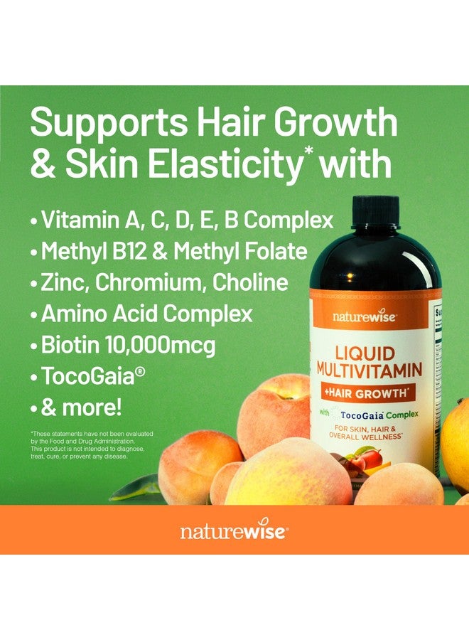 NatureWise Liquid Multivitamin Hair Growth for Women & Men + Clinically Proven Tocogaia®, Biotin, Vitamin D, E, B - Sugar Free Multivitamin for Hair Growth & Skin Elasticity - 15 fl oz[15 Servings]