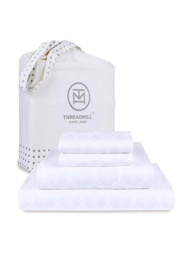 Threadmill 100% Cotton Sheets for King Size Bed - 600 Thread Count King Bed Sheets Set with 16” Deep Pocket - Jacquard Sateen Weave 4-Piece Bedding Set with Cooling Effect, White - Image 1