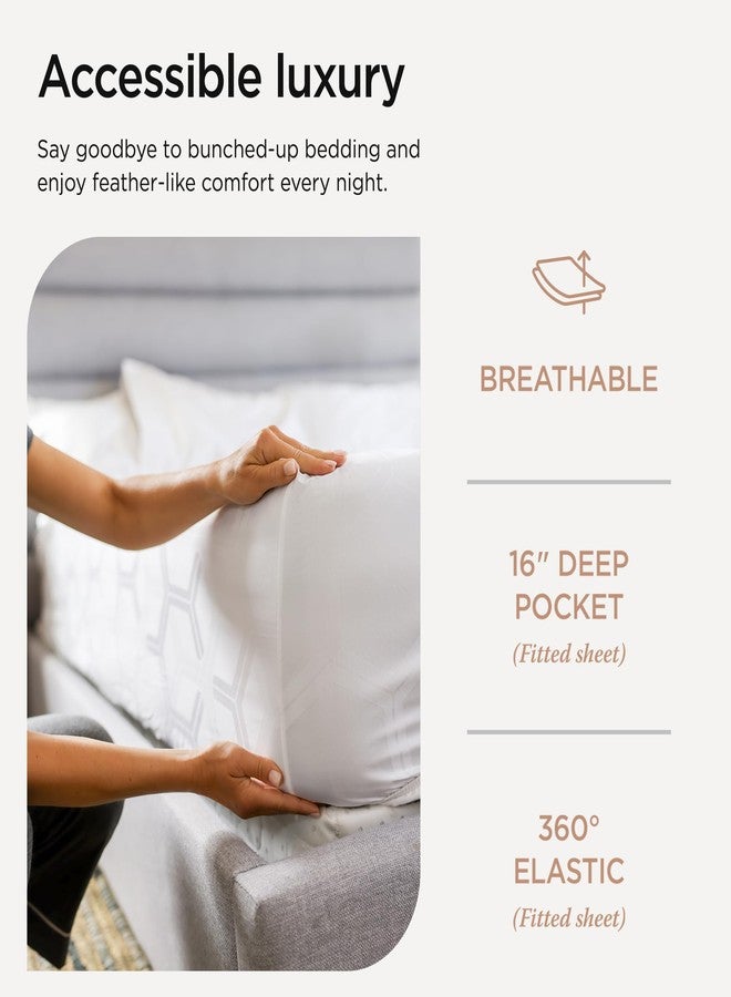 Threadmill 100% Cotton Sheets for King Size Bed - 600 Thread Count King Bed Sheets Set with 16” Deep Pocket - Jacquard Sateen Weave 4-Piece Bedding Set with Cooling Effect, White - Image 5