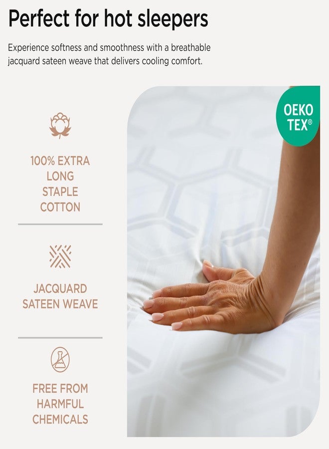 Threadmill 100% Cotton Sheets for King Size Bed - 600 Thread Count King Bed Sheets Set with 16” Deep Pocket - Jacquard Sateen Weave 4-Piece Bedding Set with Cooling Effect, White - Image 3