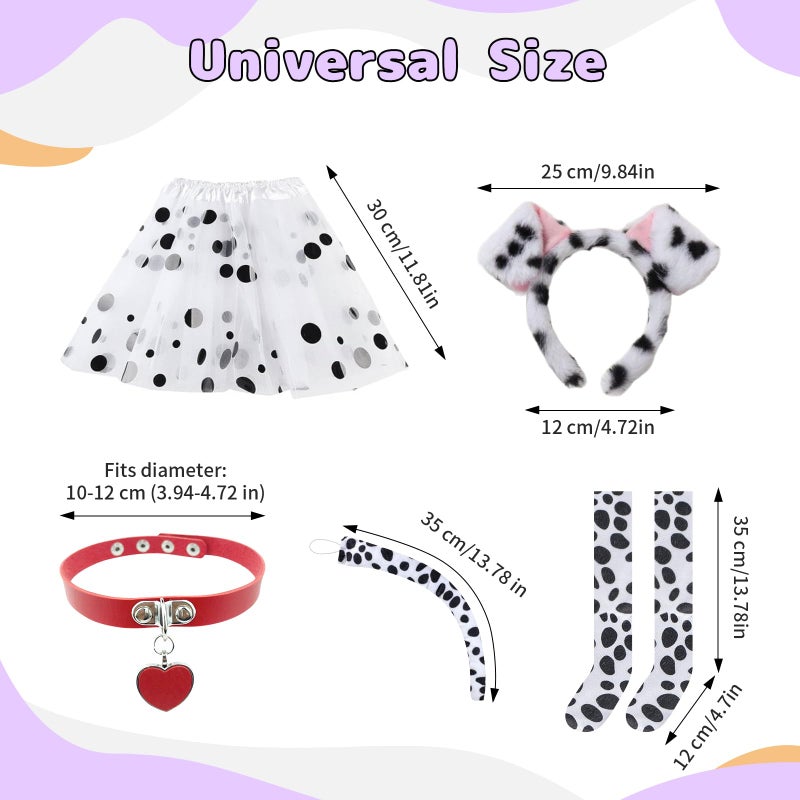COSPELEY 101 Dalmatian Costume for Kids, Girls Shirt Outfit Ears Headband Socks Accessories for 101st Day Of School (Small) - Image 4