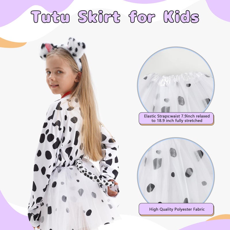 COSPELEY 101 Dalmatian Costume for Kids, Girls Shirt Outfit Ears Headband Socks Accessories for 101st Day Of School (Small) - Image 5