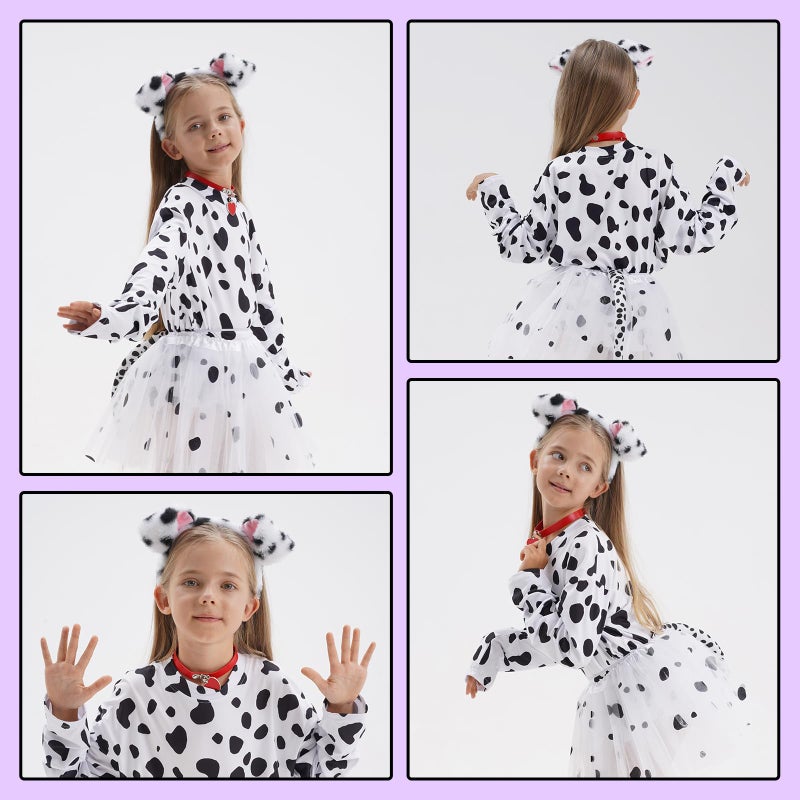 COSPELEY 101 Dalmatian Costume for Kids, Girls Shirt Outfit Ears Headband Socks Accessories for 101st Day Of School (Small) - Image 2