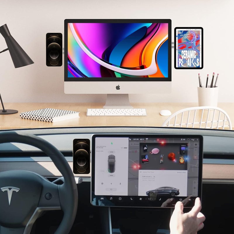 GadgetBite Magnetic Laptop Mobile Holder for Home Office Outdoor Compatible with Magsafe MacBook Mobile Stand for iPhone 16 15 14 13 12 Series (Silver) - Image 5