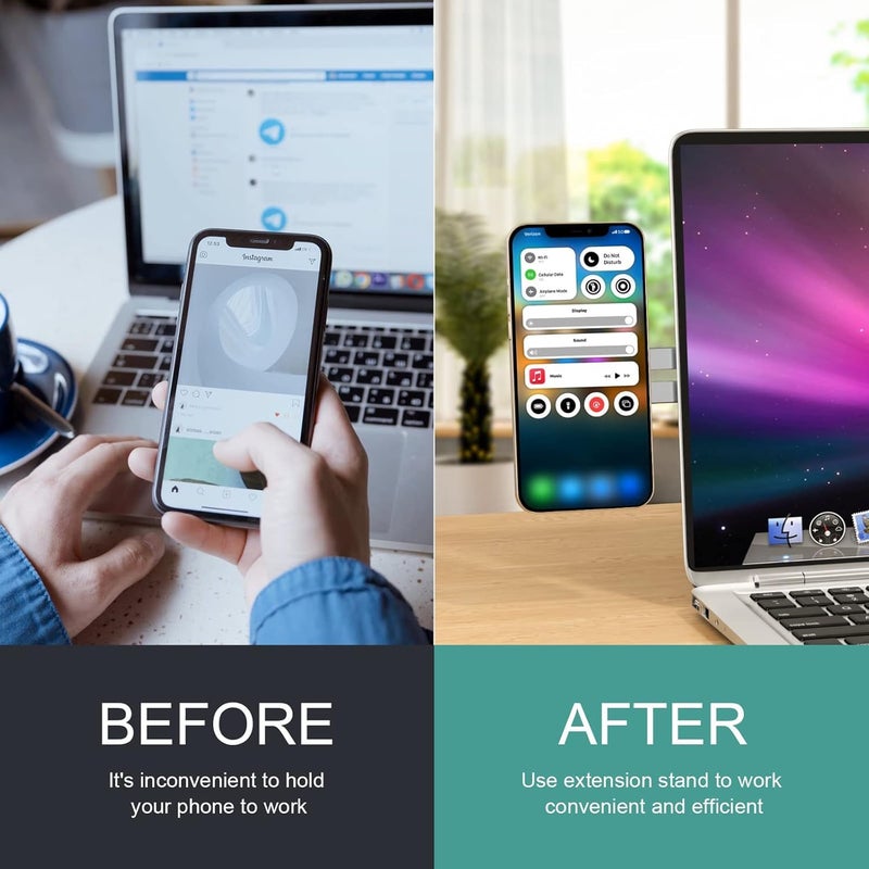 GadgetBite Magnetic Laptop Mobile Holder for Home Office Outdoor Compatible with Magsafe MacBook Mobile Stand for iPhone 16 15 14 13 12 Series (Silver) - Image 2