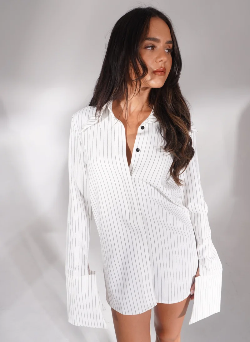 Deme Studio Polly Pinstripe Mini Shirt Dress