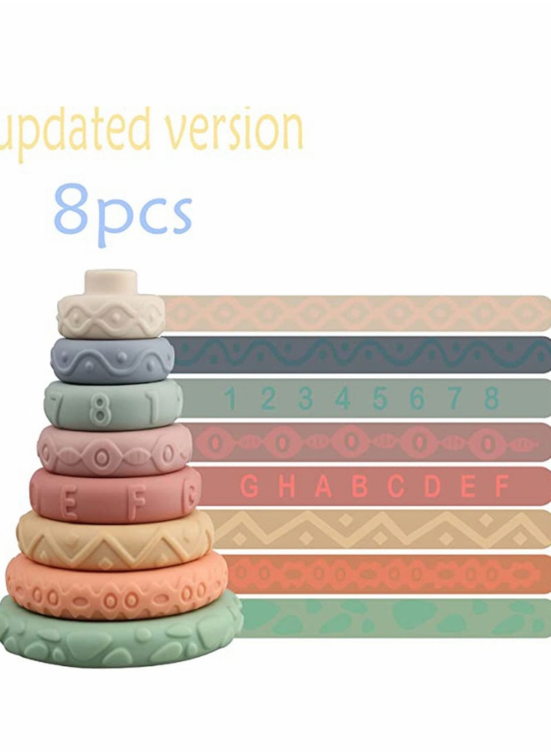 Y&D - Stacking & Nesting Rings Toy, Soft Circle Stacker, 8 Pcs Building Teethers, Squeeze Play with Letter, Toddler Learning Toys for 6 Month Old Boys Girls - Image 1