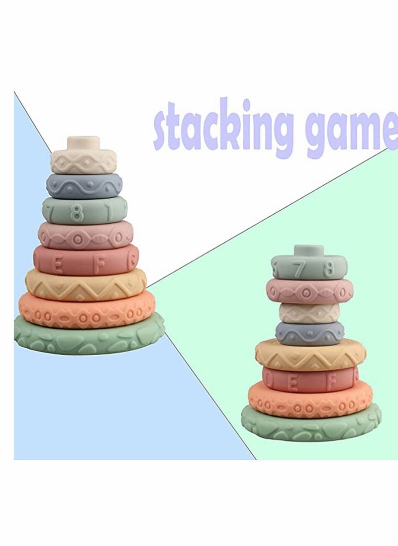 Y&D - Stacking & Nesting Rings Toy, Soft Circle Stacker, 8 Pcs Building Teethers, Squeeze Play with Letter, Toddler Learning Toys for 6 Month Old Boys Girls - Image 1