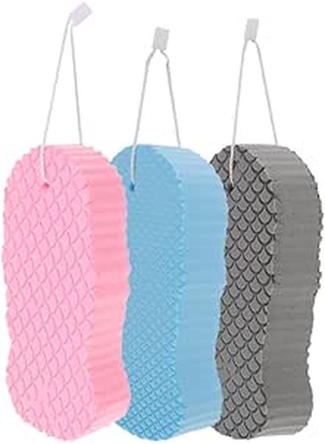 3D Exfoliating Shower Sponge Set Skin Friendly Bath Scrubber Body Washing Tool 3 Pack Blue - Image 1