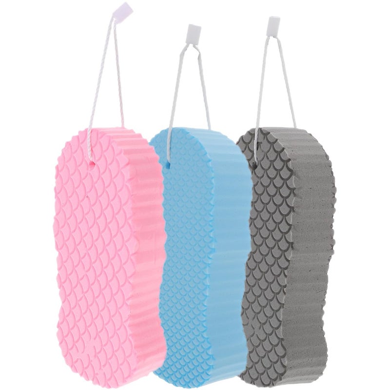 3D Exfoliating Shower Sponge Set Skin Friendly Bath Scrubber Body Washing Tool 3 Pack Blue - Image 2