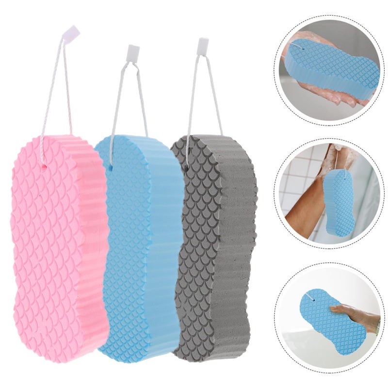 3D Exfoliating Shower Sponge Set Skin Friendly Bath Scrubber Body Washing Tool 3 Pack Blue - Image 5