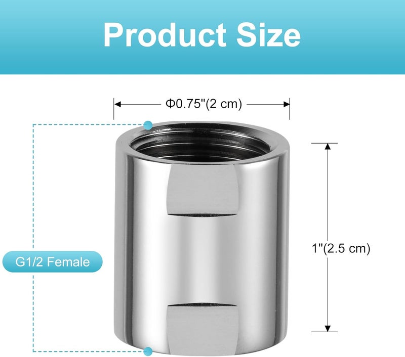 Offo Shower Pipe Fitting, Brass Converter Adapter, G1/2 x G1/2 in Female Thread Shower Coupling for Shower Arm Home Bathroom Plumbing, Chrome - Image 2