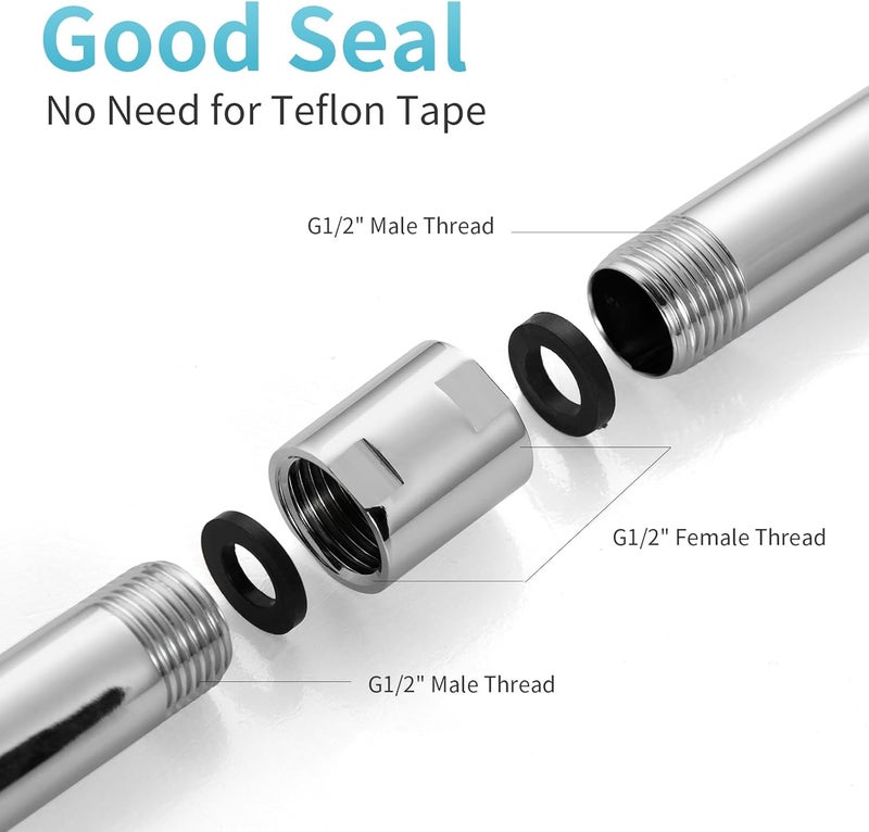 Offo Shower Pipe Fitting, Brass Converter Adapter, G1/2 x G1/2 in Female Thread Shower Coupling for Shower Arm Home Bathroom Plumbing, Chrome - Image 4