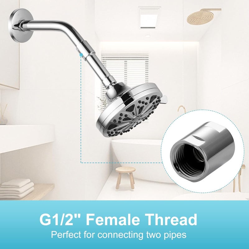 Offo Shower Pipe Fitting, Brass Converter Adapter, G1/2 x G1/2 in Female Thread Shower Coupling for Shower Arm Home Bathroom Plumbing, Chrome - Image 5