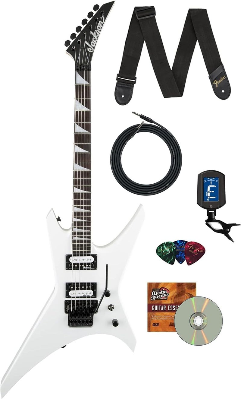 Jackson JS Series Warrior JS32 Electric Guitar Snow White Bundle with with Cable Strap Tuner Picks and Austin Bazaar Instructional DVD - Image 1