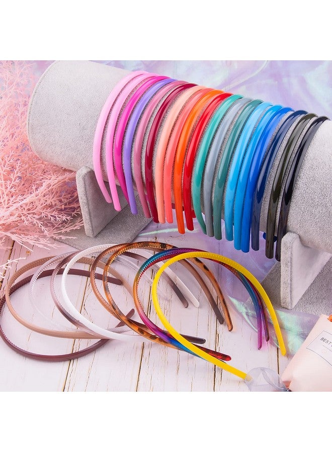 Duufin 30 Pieces Plastic Headbands Thin Plain Plastic Headband With Teeth Colorful Plain Headbands 0.8Cm Plastic Hair Headband For Girls And Women 30 Colors - Image 5