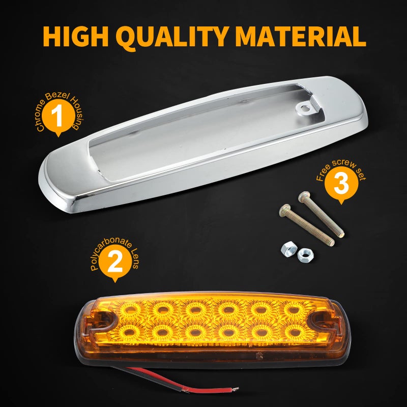 Tallew 30 Pcs Amber LED Side Marker Clearance Lights 6.4 Inch Side Marker Lights 12 Diodes Front Rear Turn Signal Indicator Light for Trailer Pickup Truck Tractor Van RV Camper Waterproof - Image 3