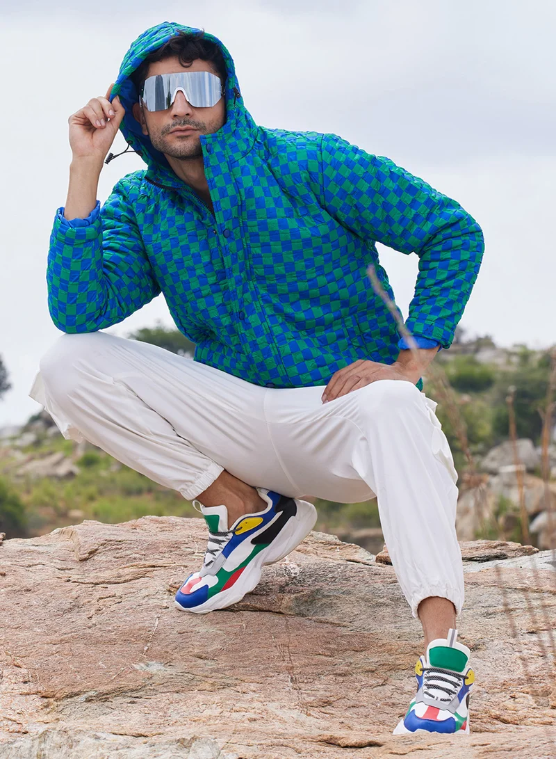 كامبوس سوترا Men's Royal Blue & Shamrock Green Micro Buffalo Check Puffer Jacket