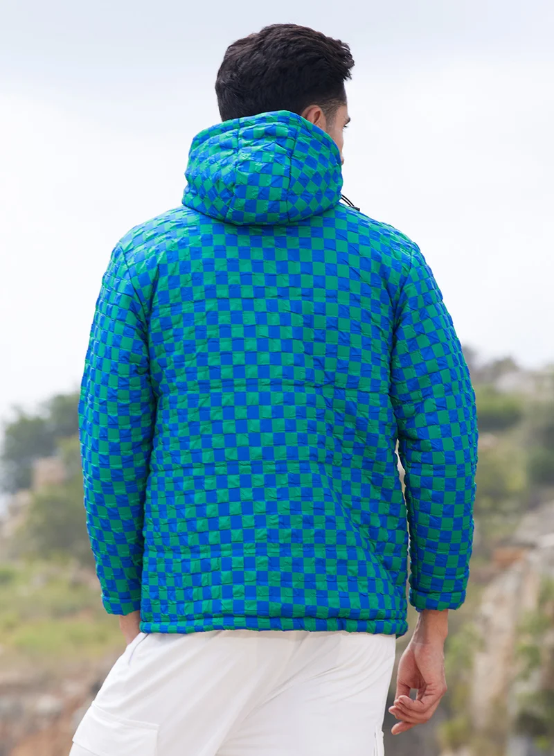 كامبوس سوترا Men's Royal Blue & Shamrock Green Micro Buffalo Check Puffer Jacket