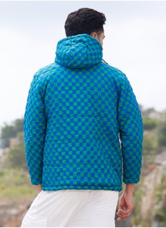 Campus Sutra Men's Royal Blue & Shamrock Green Micro Buffalo Check Puffer Jacket  - Image 5