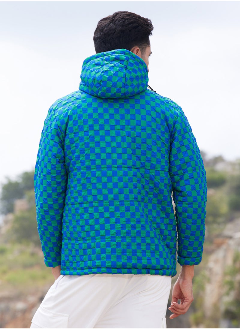 كامبوس سوترا Men's Royal Blue & Shamrock Green Micro Buffalo Check Puffer Jacket  - Image 5