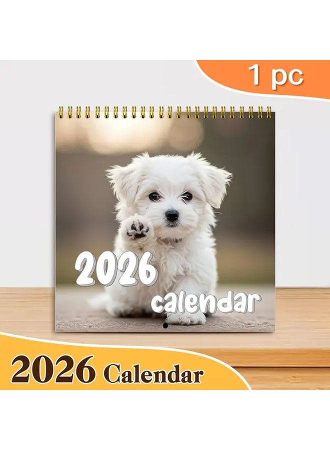 2026 تقويم مكتبي ملون برسومات كلاب لطيف مجلد بشكل حلزوني مخطط شهري ويومي 1 قطعة - Image 3