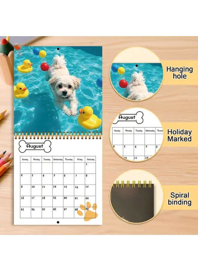 2026 تقويم مكتبي ملون برسومات كلاب لطيف مجلد بشكل حلزوني مخطط شهري ويومي 1 قطعة - Image 2