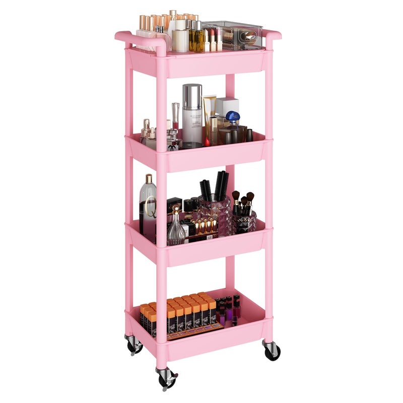 MIOCASA Utility Rolling Cart with Detachable Tray Top, 4-Tier Kitchen Storage Organization, Art Cart with Wheels for Office, Classroom, Livingroom, Kitchen, Bathroom (Pink, 4-Tier-Plastic) - Image 2