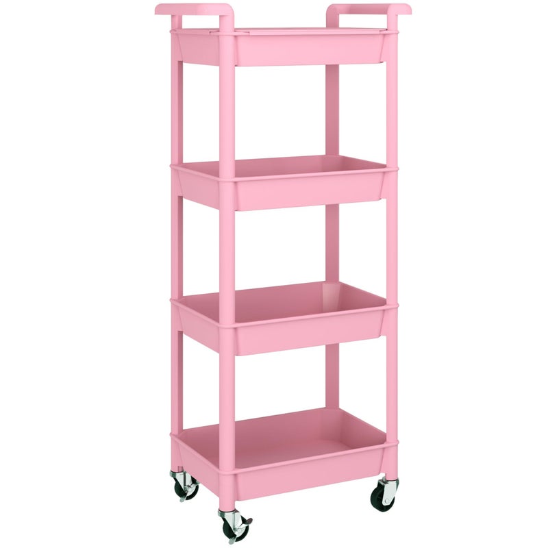 MIOCASA Utility Rolling Cart with Detachable Tray Top, 4-Tier Kitchen Storage Organization, Art Cart with Wheels for Office, Classroom, Livingroom, Kitchen, Bathroom (Pink, 4-Tier-Plastic) - Image 1