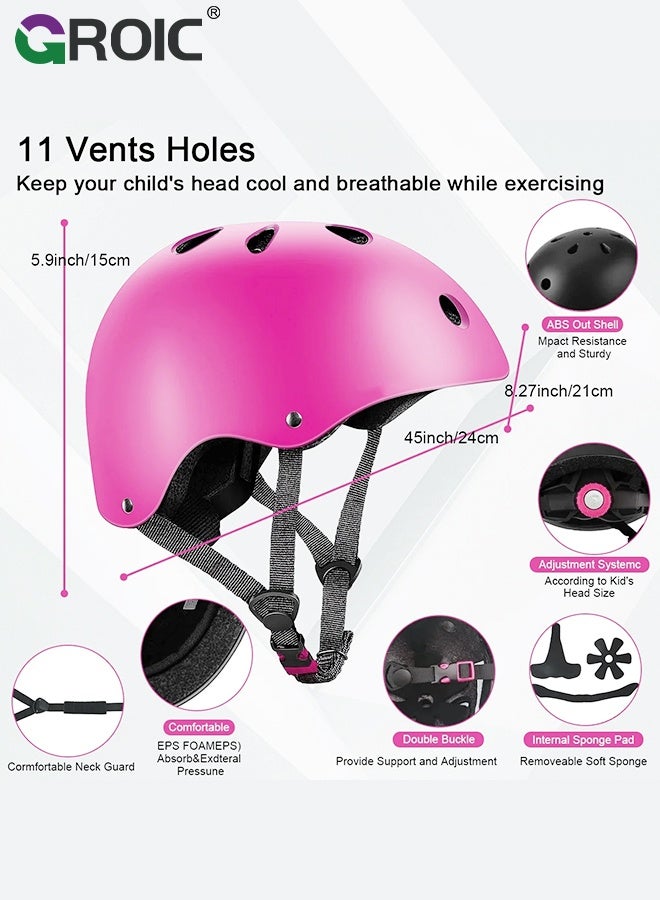 GROIC Kids Protective Gear Adjustable Protective Helmet,Kids Helmet Knee Elbow Pads Wrist Guard Sport Protective Gear Adjustable Scooter Skateboard Roller Bike Skate Cycling Safety Set(Pink) - Image 3