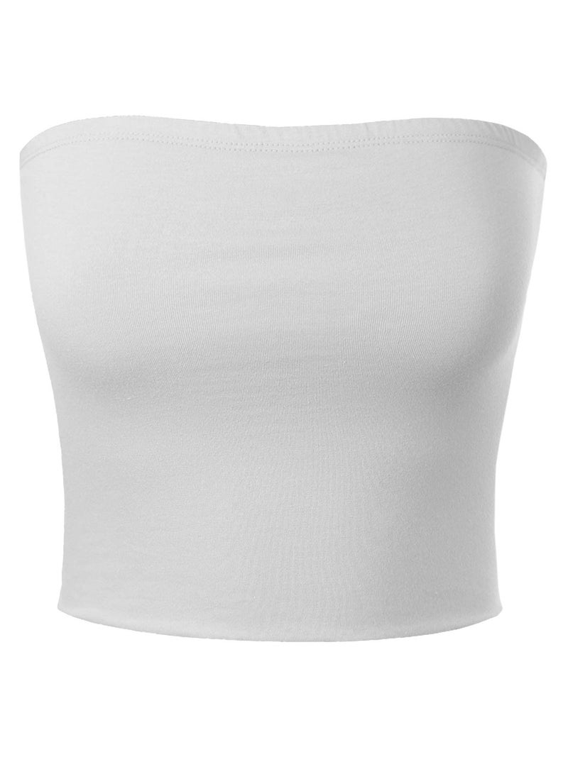 MixMatchy Women's Strapless Tube Tops Basic Bandeau Crop Sleeveless Backless Casual Sexy Going Out Tops Summer 2026 White M - Image 3