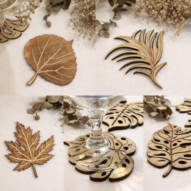 Frescorr Wooden Coasters for Drinks - Beautifully designed Wood Drink Coaster Set of 6, for Drinking Glasses, coffee mugs, for any table type, Size 4 Inches * 3.5 inches - Image 4