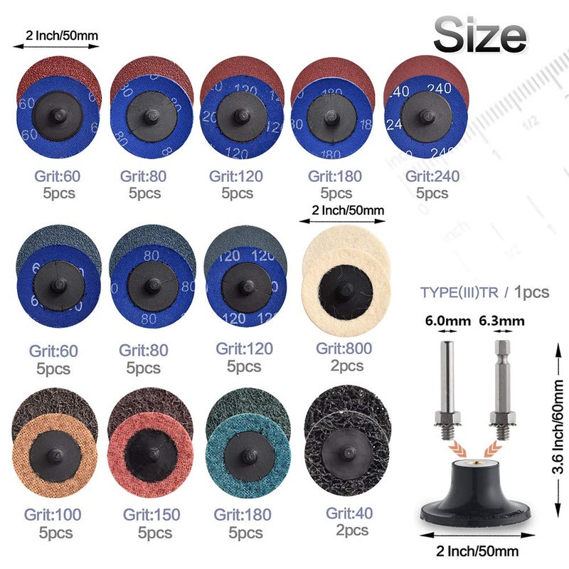 NYXCL 60Pcs Sanding Discs Set, 2 inch Quick Change Sanding Discs with 1/4" Holders, Die Grinder Surface Conditioning Burr Rust Paint Removal - Image 3