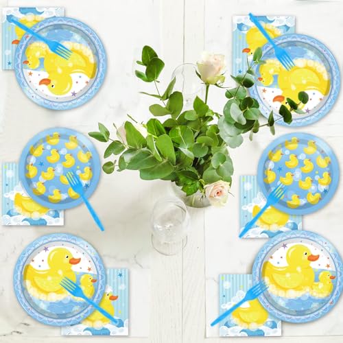 gisgfim 96 Pcs Duck Plates and Napkins Rubber Duck Themed Disposable Plates Set Party Supplies Birthday Baby Shower Decorations for 24 Guests - Image 5