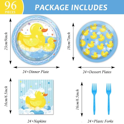 gisgfim 96 Pcs Duck Plates and Napkins Rubber Duck Themed Disposable Plates Set Party Supplies Birthday Baby Shower Decorations for 24 Guests - Image 2