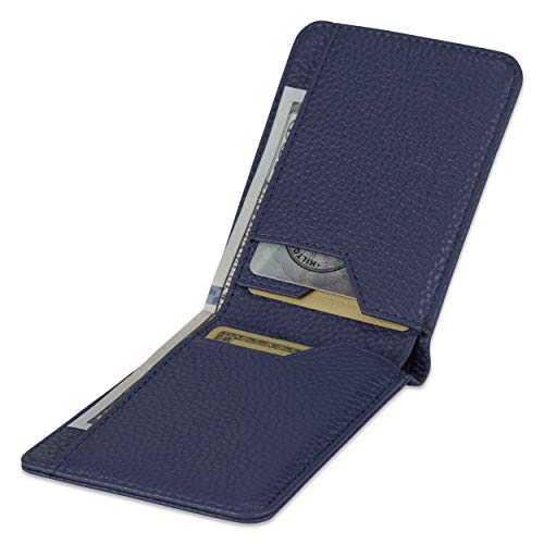 Vaultskin MANHATTAN Slim RFID Blocking Bifold Leather Wallet for Men - Minimalist Front Pocket Card Holder, Holds 9 Cards & Cash, Premium Italian Leather (Matt Blue) - Image 4