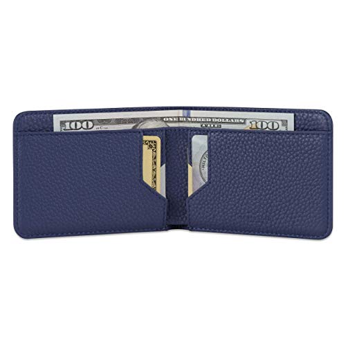 Vaultskin MANHATTAN Slim RFID Blocking Bifold Leather Wallet for Men - Minimalist Front Pocket Card Holder, Holds 9 Cards & Cash, Premium Italian Leather (Matt Blue) - Image 2
